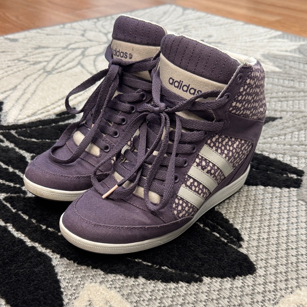 Adidas Purple and White High-Top Sneakers